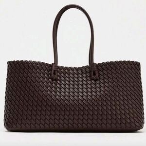 Brown Elongated  Oversized Woven Tote Bag
